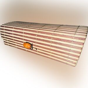 Wooden Bamboo Clutch with Orange Accent